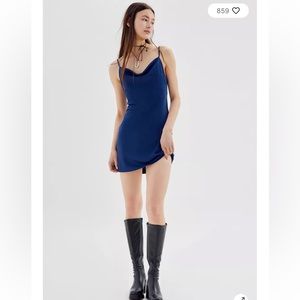 Urban Outfitters Mallory Navy Cowl Neck Dress